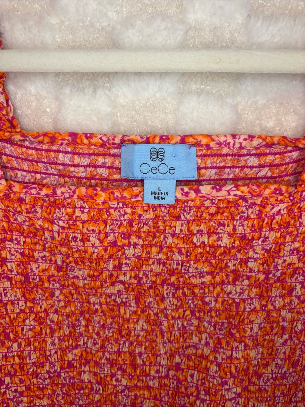 CeCe Women’s Floral Smocked Peplum Top in Orange Pink 100% Cotton - Picture 3 of 6